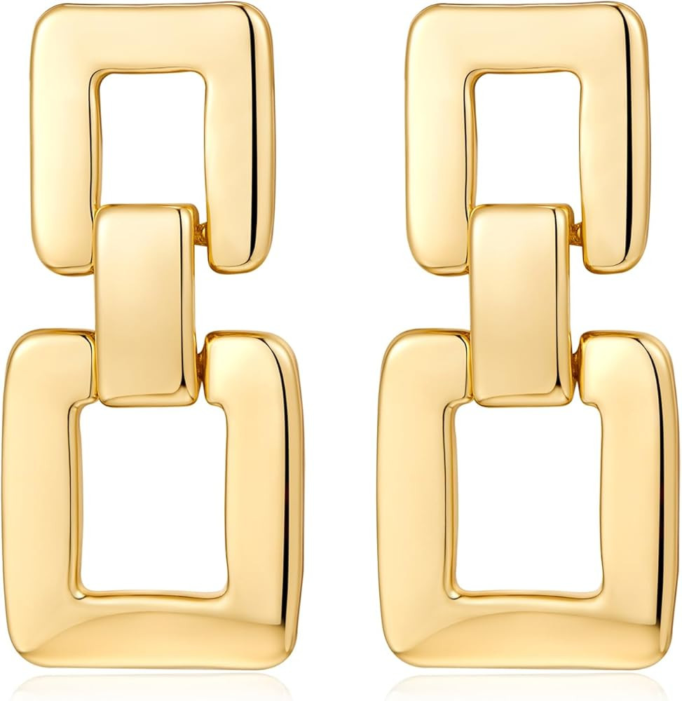 MUYAN Gold Silver Geometric Drop Dangle Earrings for Women Brushed Link Square Dangle Earrings Tr... | Amazon (US)