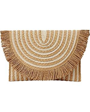 Verdusa Women's Fringe Straw Clutch Handbags Envelope Woven Summer Beach Bags | Amazon (US)