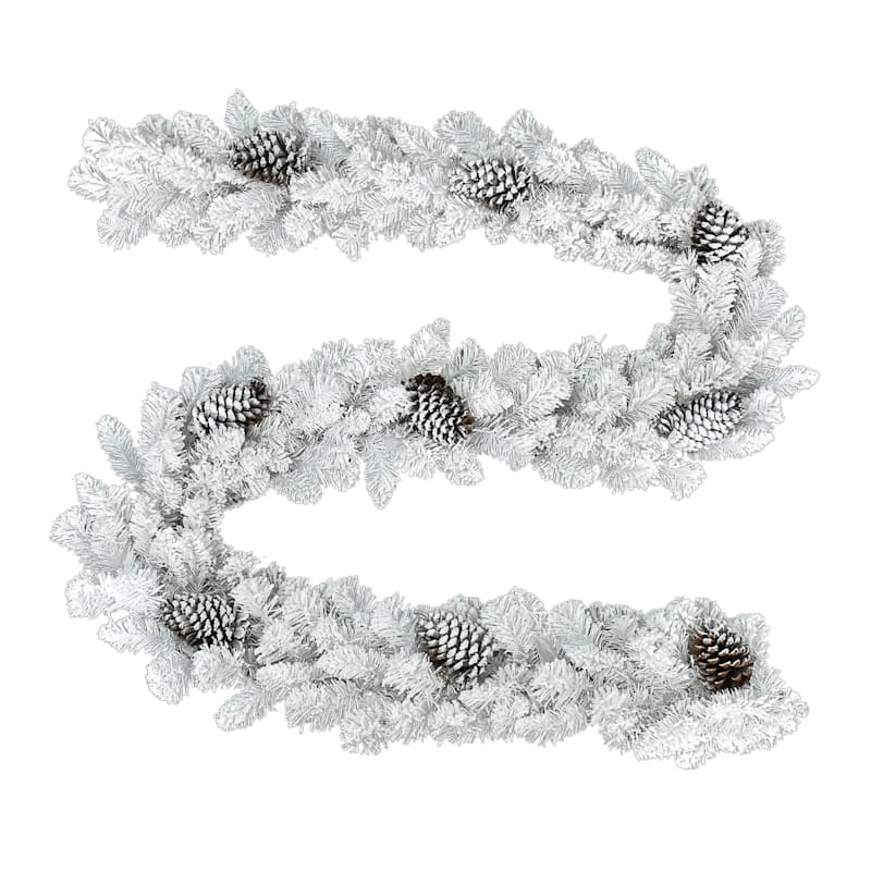 Flocked Pinecone & Pine Garland, 9' | At Home