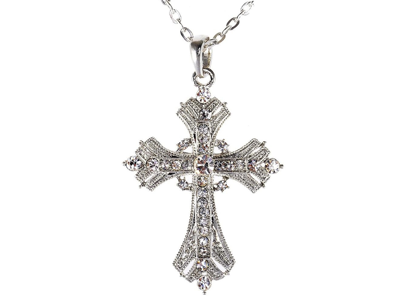 Alilang Silvery Tone Religious Cross Pendant Necklace w/Aquamarine Blue Or Clear Crystal Rhinesto... | Amazon (US)