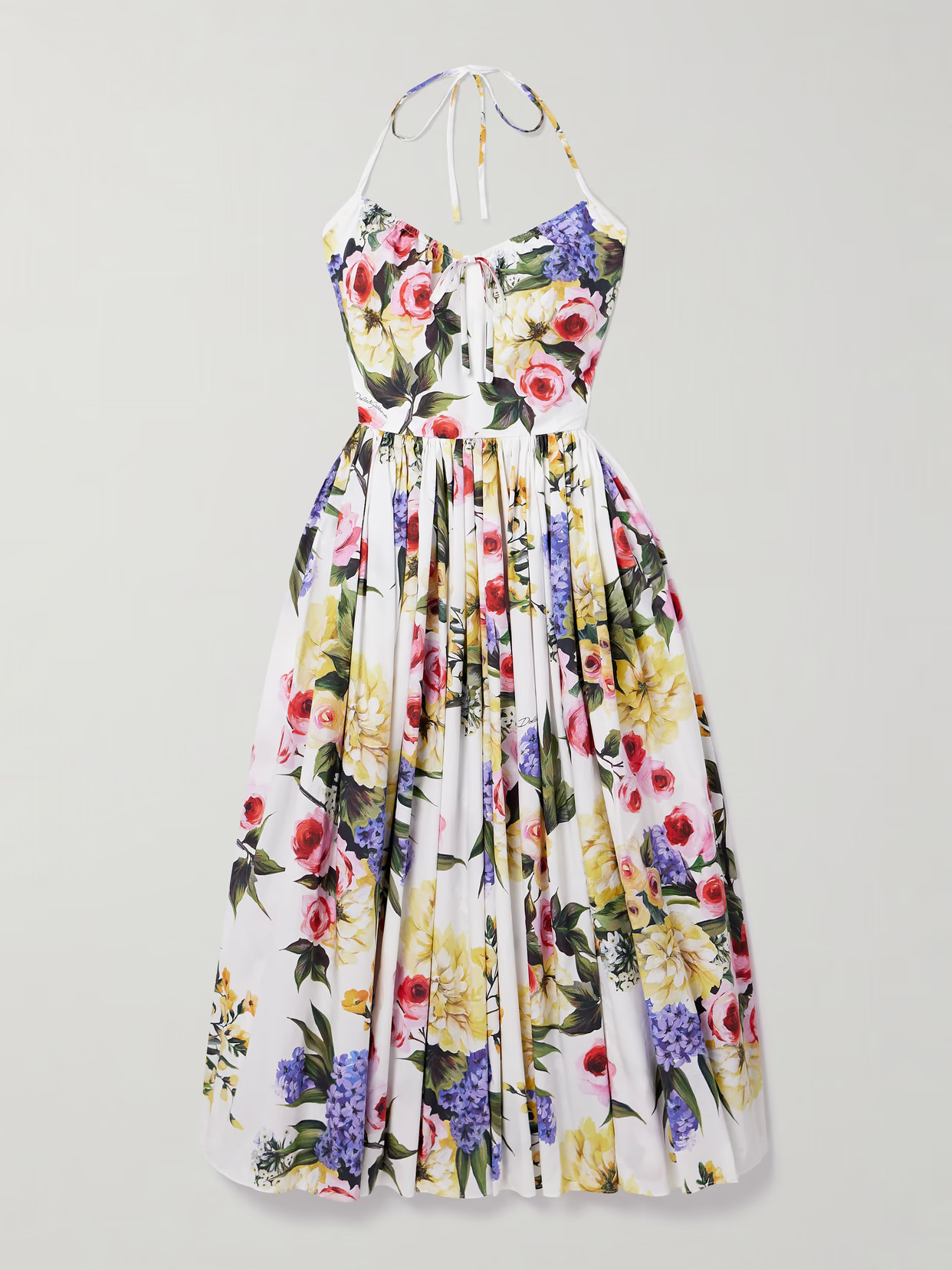 Dolce & Gabbana - Gathered Floral-print Cotton-poplin Halterneck Midi Dress - Multi | NET-A-PORTER (US)