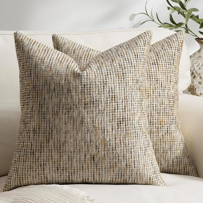 Pack of 2 Neutral Throw Pillow Covers 18x18 Boho Textured Dots Stripe Chenille Square Decorative ... | Amazon (US)