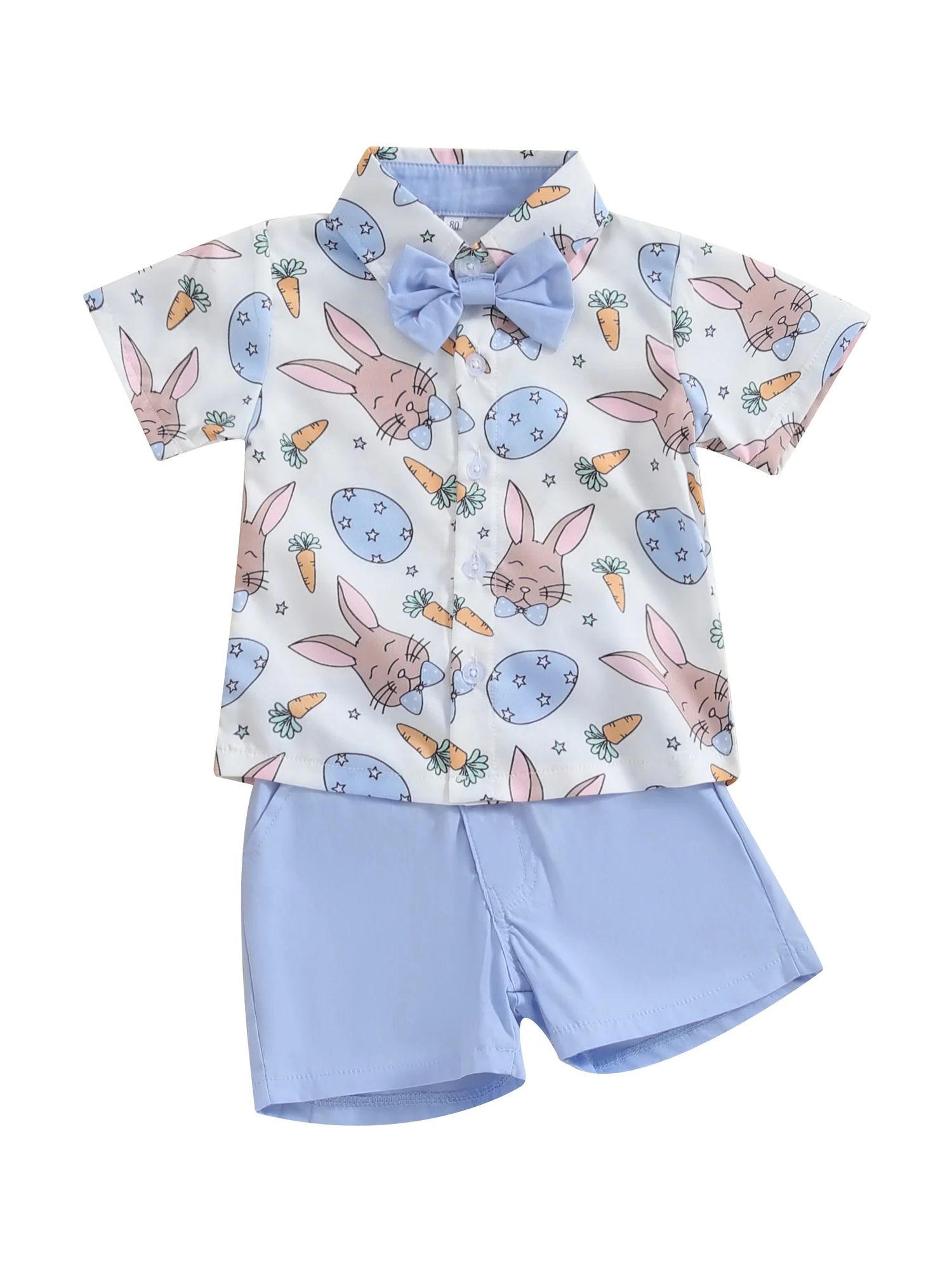 Kishawna Toddler Boys Easter Outfits Carrot Rabbit Print Short Sleeve Shirts and Shorts 2Pcs Set | Walmart (US)