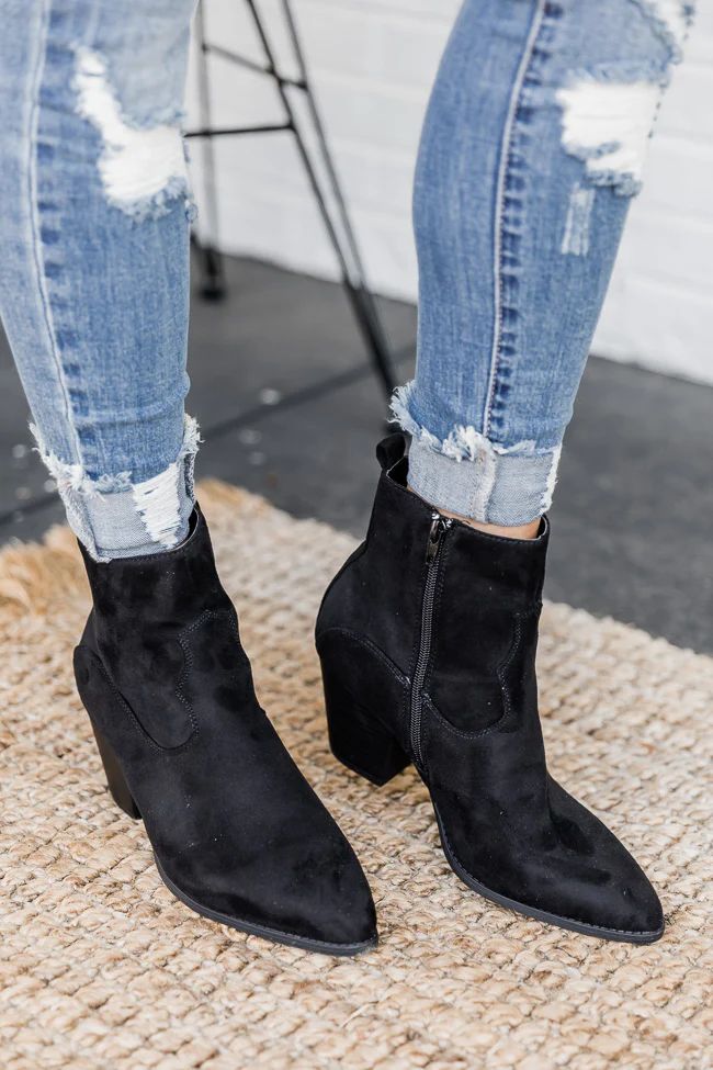 Zuri Black Pointed Toe Western Suede Boots | The Pink Lily Boutique