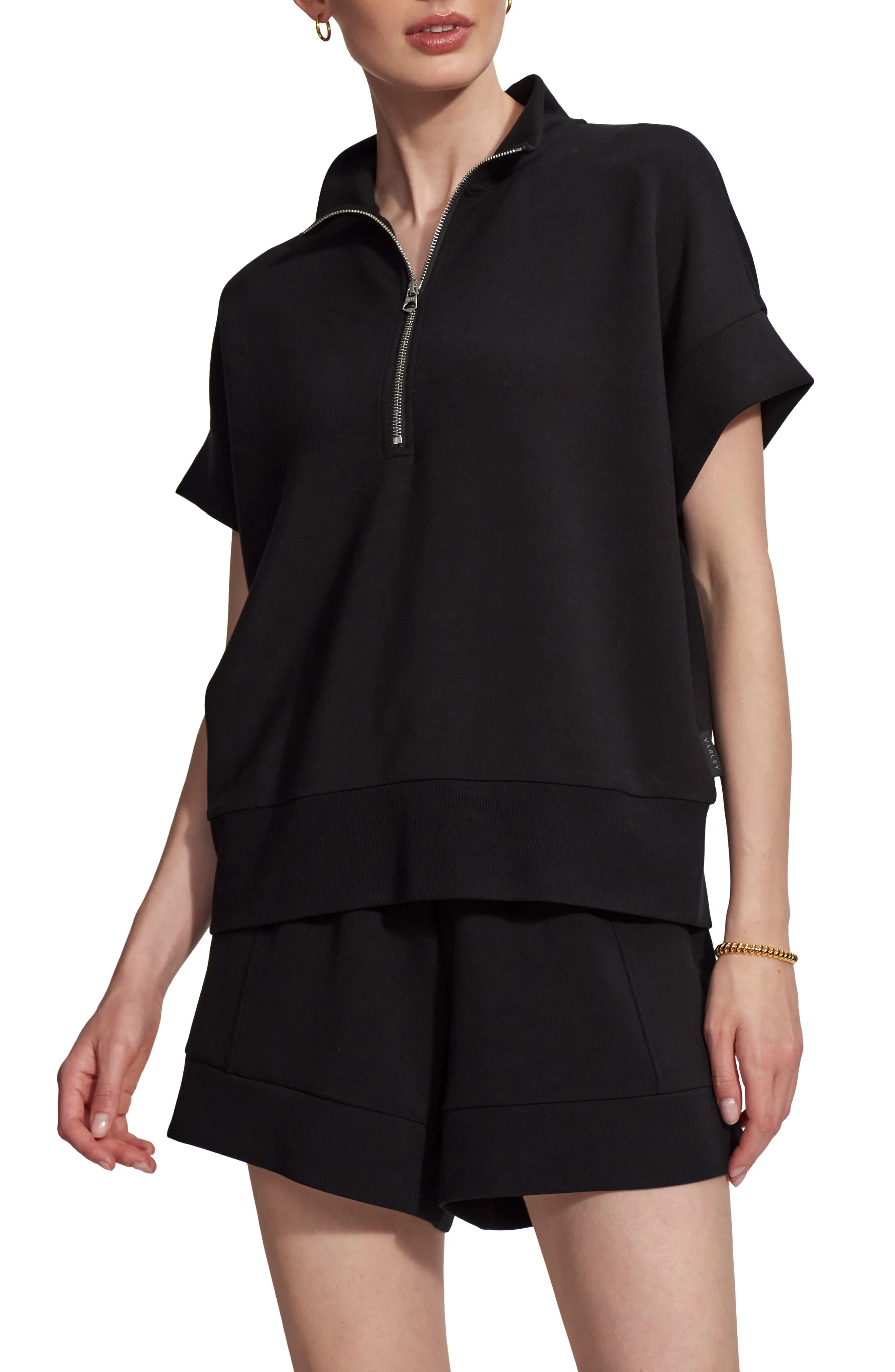 Varley Ritchie Short Sleeve Half Zip in Black at Nordstrom, Size X-Large | Nordstrom