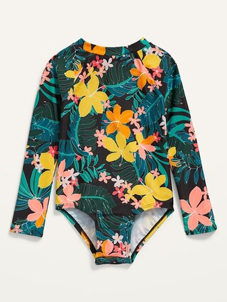 Long-Sleeve Cutout-Back Matching Print One-Piece Swimsuit for Toddler Girls | Old Navy (US)