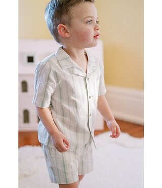 x Kristin Ellen Hockman Little Boys 2T-7 Oskar Camp Collar Stripe Short Sleeve Woven Top & Shorts... | Dillard's