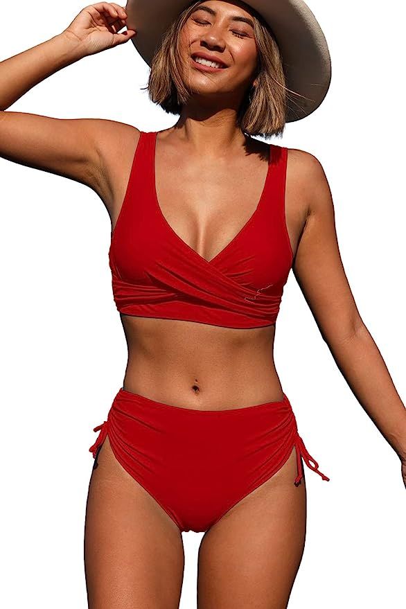 Women's High Waisted Bikini Twist Front Tie Back 2 Piece Swimsuits | Amazon (US)