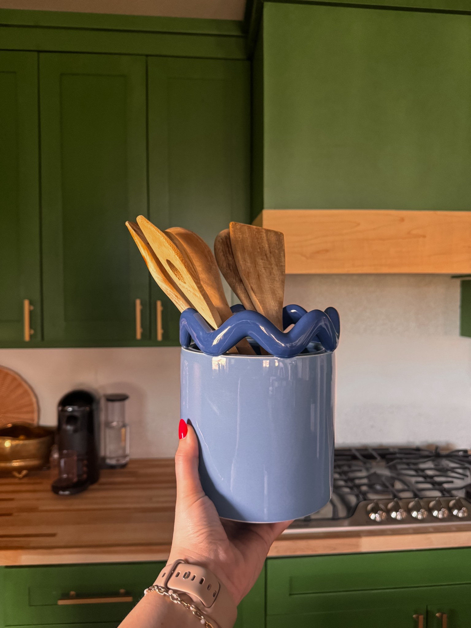 flower pot turned wooden spoon holder 