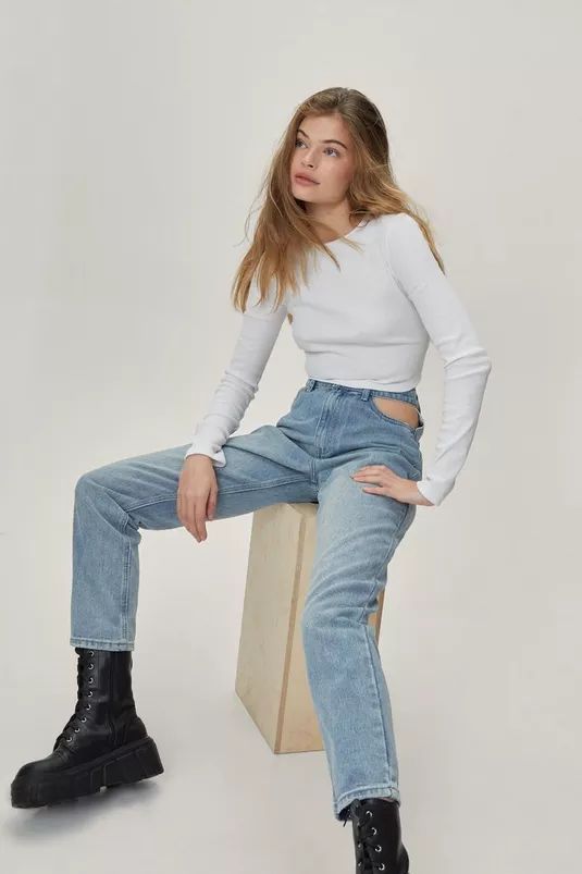 Cut Out High Waisted Mom Jeans | Nasty Gal (US)