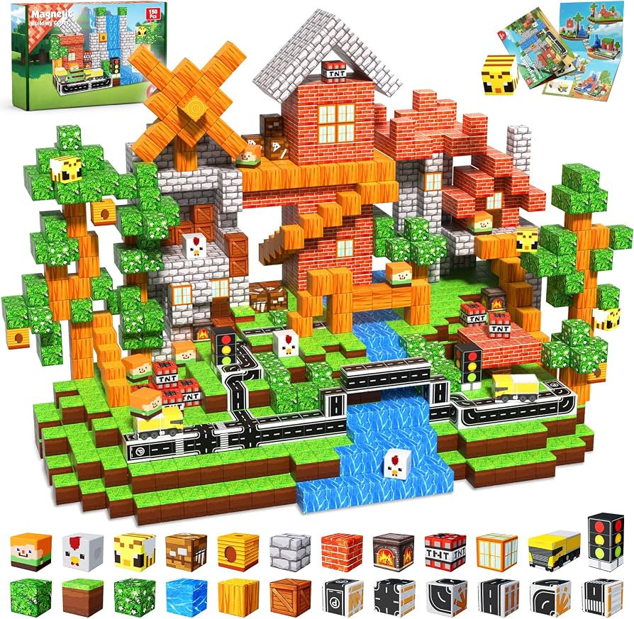 150 PCS Magnetic Blocks - Building Block for Kids Ages 4-8, Magnet Blocks Cubes for Boys Girls, S... | Amazon (US)