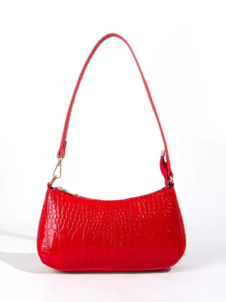 Minimalist Crocodile Embossed Shoulder Bag Valentines | SHEIN