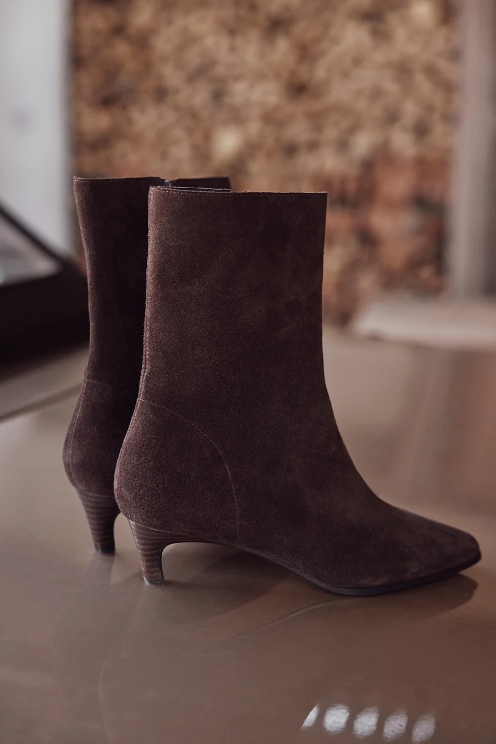 Issy Brown Suede Kitten Heel Ankle Boots | Mint Velvet