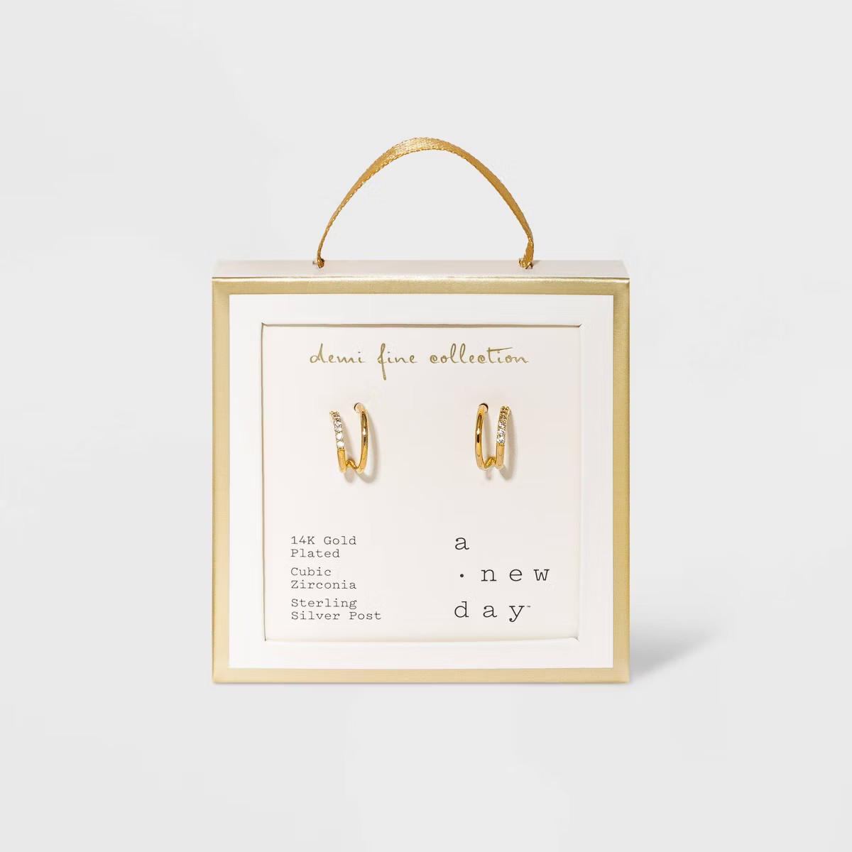 14K Gold Plated Cubic Zirconia Double Hoop Earrings - A New Day™ | Target