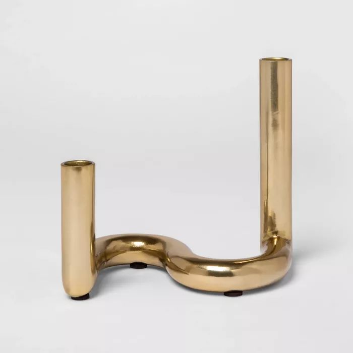 26" x 9.5" Brass Taper Two-Candle Holder Gold - Project 62™ | Target