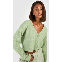 Womens Soft Knit Fine Gauge Crop Cardigan - Green - L | boohoo (US & Canada)