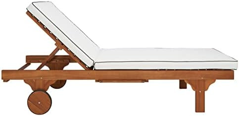 SAFAVIEH Outdoor Collection Newport Natural/Beige Cushion Black Piping Chaise Lounge Chair with S... | Amazon (US)