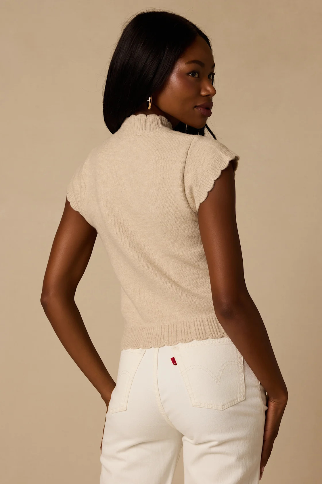 Tilda Beige Cap Sleeve Scalloped Sweater Top | Lulus