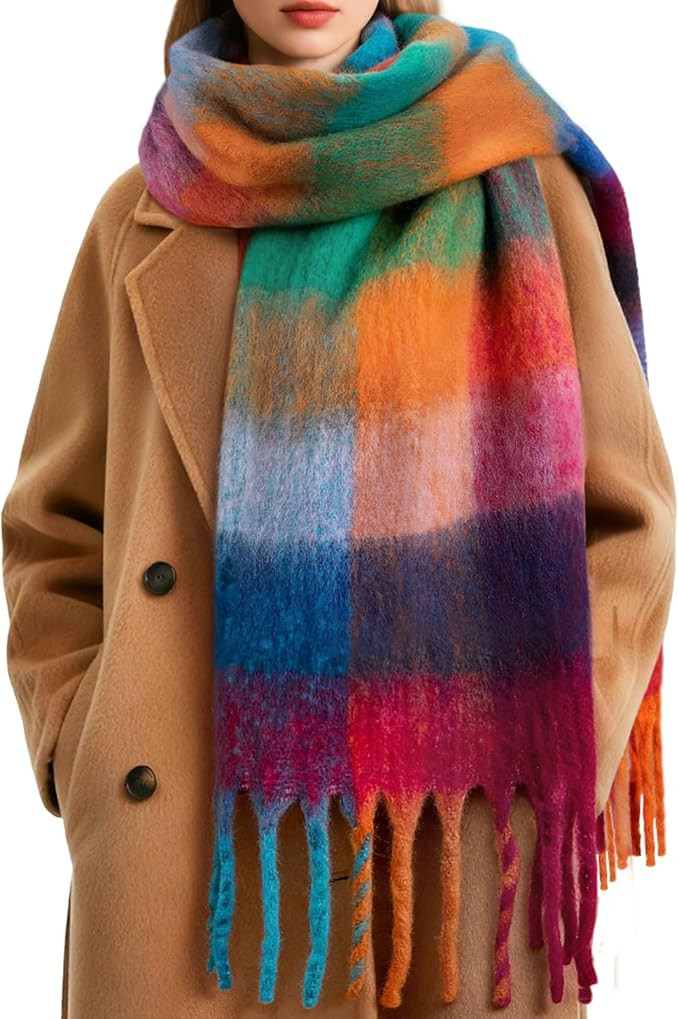 Warm Scarf for Women Winter Cold Weather Chunky Oversized Scarf Long Blanket Plaid Scarves | Amazon (US)
