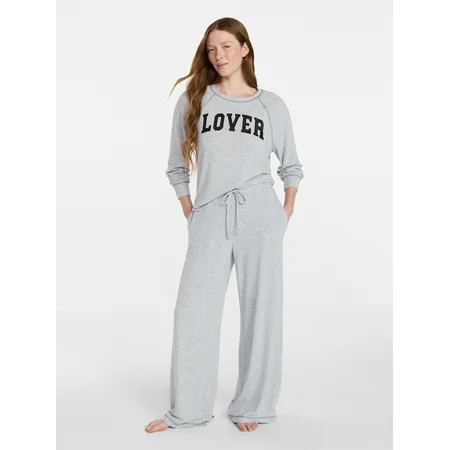 Joyspun Women's Cozy Lounge Collection Hacci Long Sleeve Top and Pants Pajama Set, 2-Piece, Sizes XS-3X | Walmart (US)