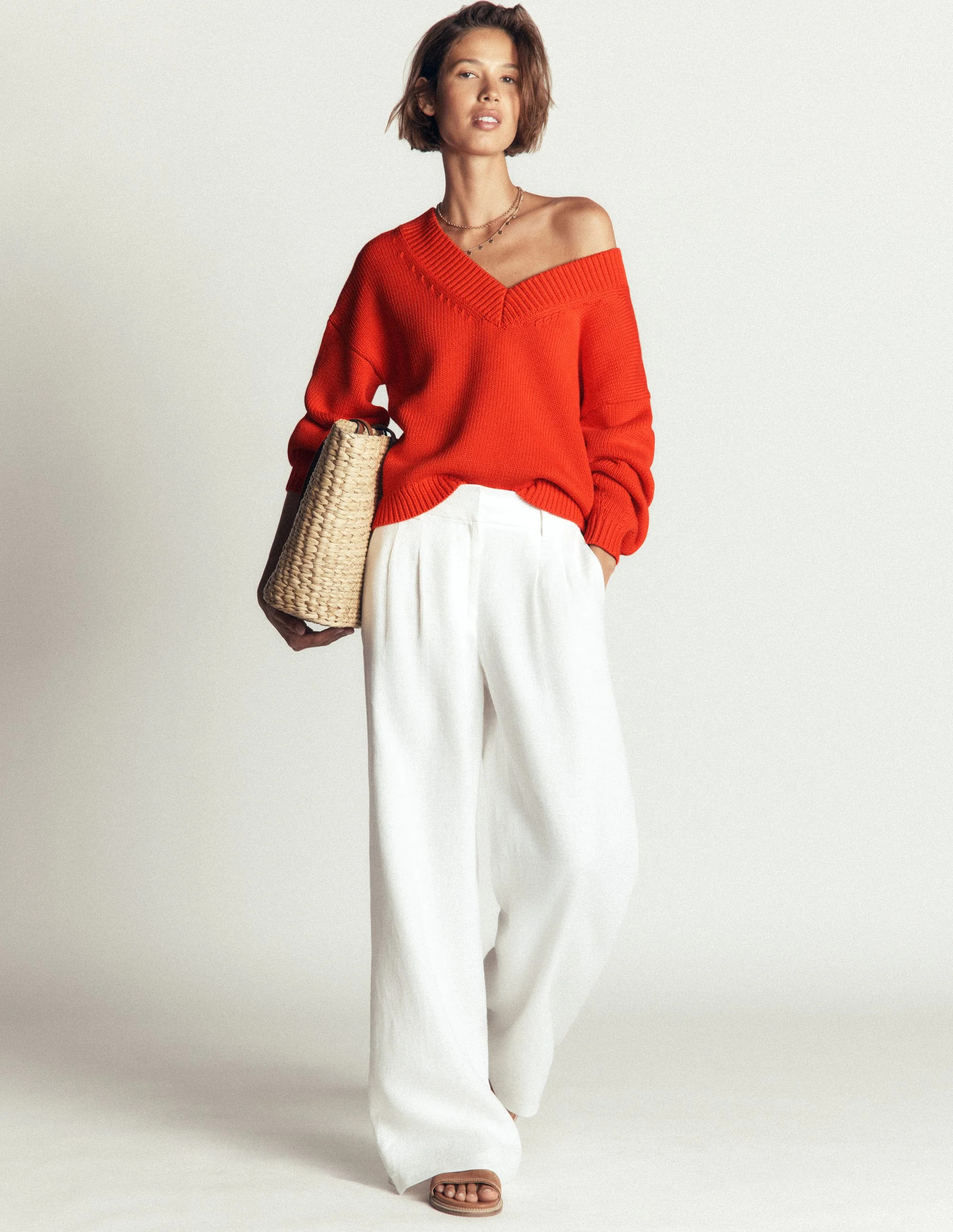 Lucy Cotton V-neck Sweater-Sunset Orange | Boden (US)