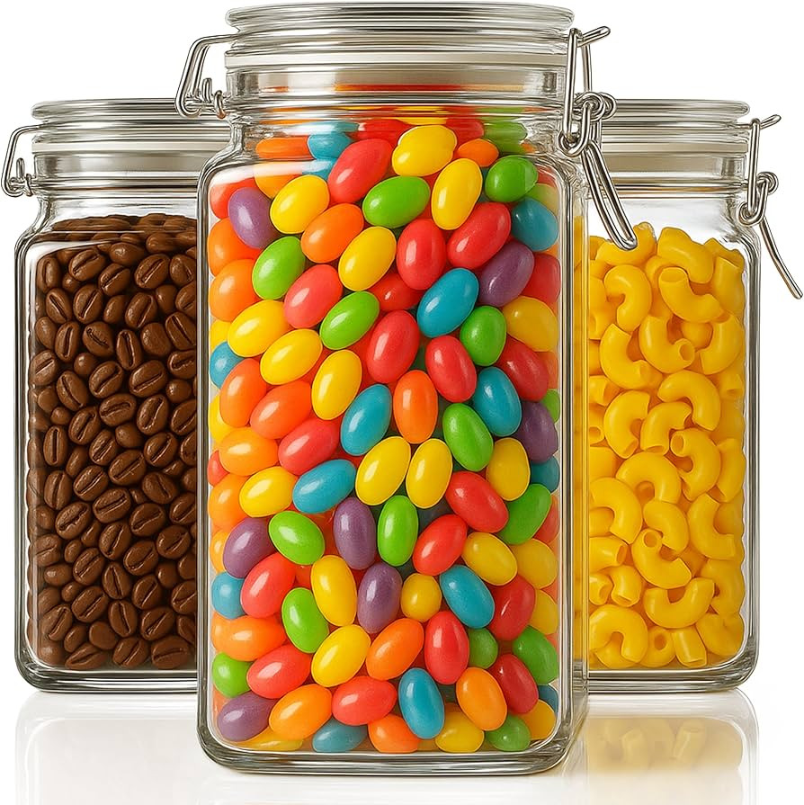 Stock Your Home 78 oz Large Glass Storage Containers With Airtight Clamp Lids, Set of 3 Hinge-Top... | Amazon (US)