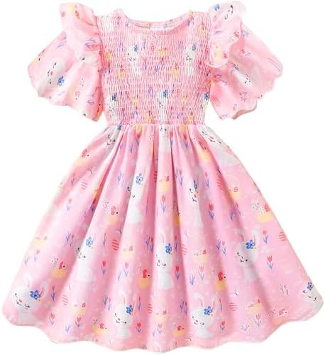 Little Girls Dress Ruffle Sleeve Floral Smocked Dresses Kids Casual Outfits Toddler Summer Tiered... | Amazon (US)