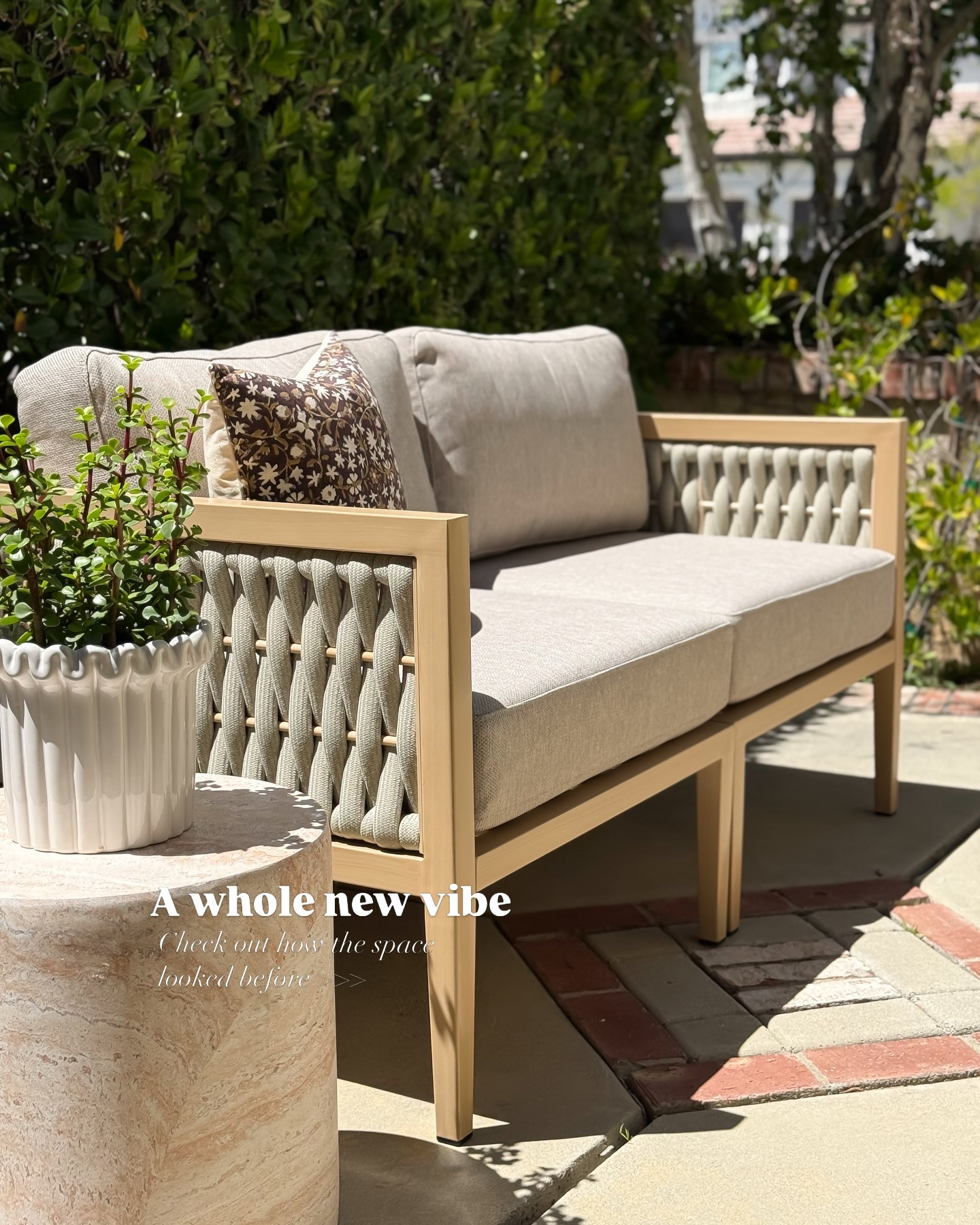 Amazing how only a few pieces can change the whole vibe of a space! Comment VIBE for the links ! 

This front porch area gets sunlight only 2 hours in the afternoon, which makes it a perfect spot for a cup of coffee in the morning. And now that it’s elevated I love it even more 🤎
@Wayfair @Target 
#courtyardvibes #outdoorlivingspace #outdooroasis #wayfairfinds #wayfairathome
Outdoor furniture, outdoor sofa, indoor/outdoor sofa, outdoor concrete table, outdoor planter, outdoor space, outdoor refresh

#LTKHome #LTKSeasonal