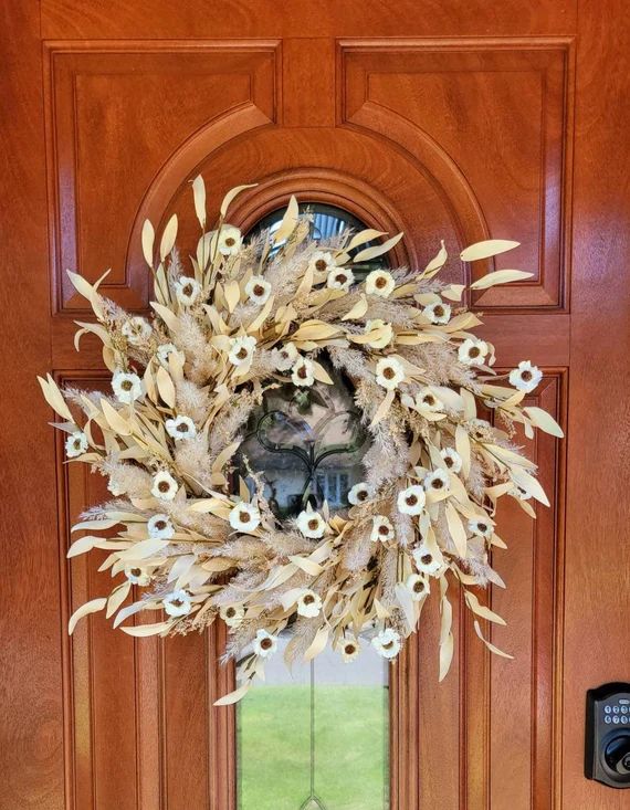 Boho Dried Floral Wreath With Pampas Grass For Your Front Door Porch Year Round Everyday Seasonal... | Etsy (US)