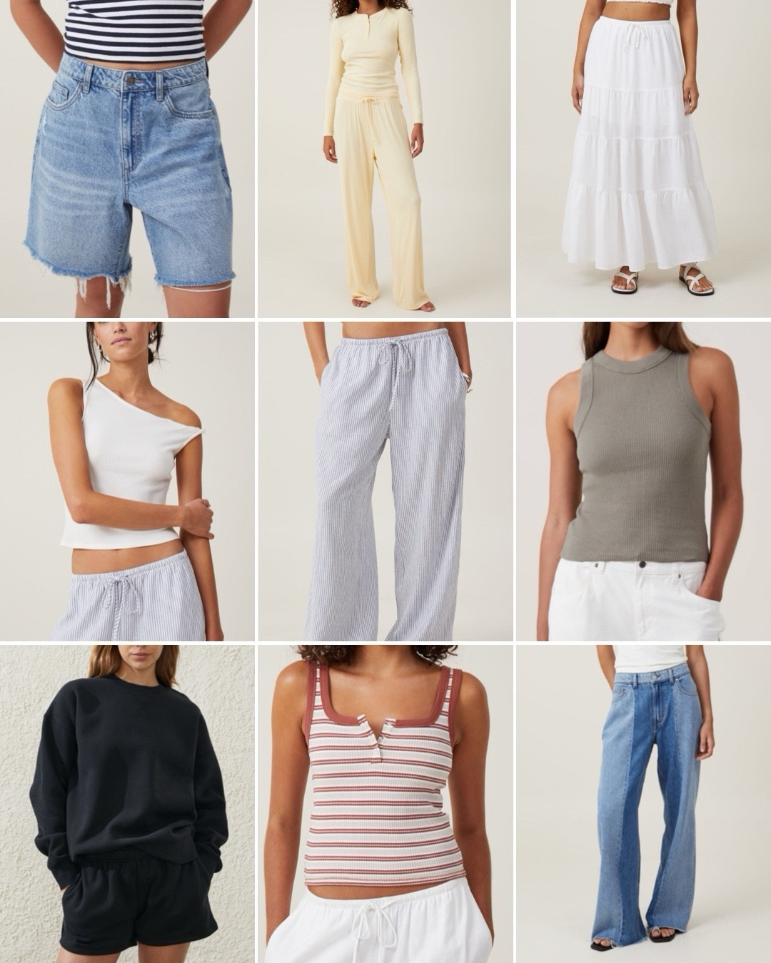 COTTON ON TOP NINE | weekly edit, spring outfits, spring outfit ideas, striped trousers, basics, basics edit, sweatshirt, wide leg jeans, spring capsule wardrobe, holiday clothing, pyjamas

#LTKeurope #LTKstyletip #LTKSeasonal