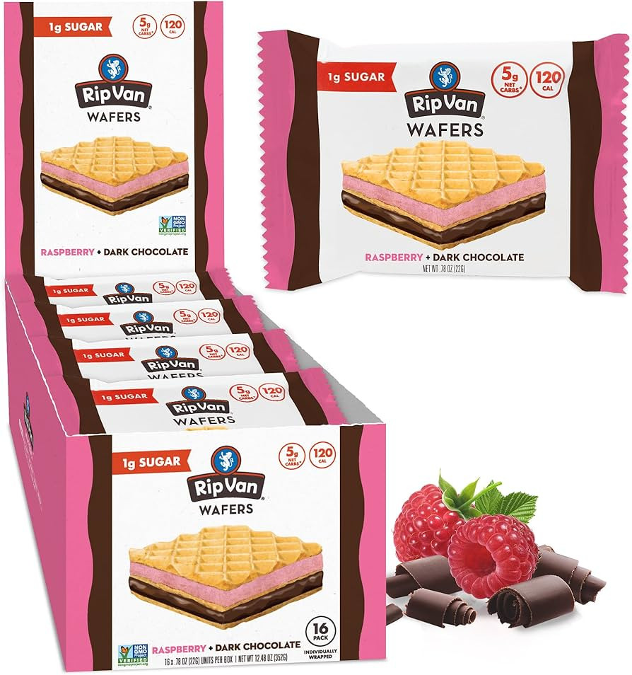 Rip Van Raspberry & Dark Chocolate Wafer Cookies - Healthy Snacks - Non GMO Keto Cookies - Keto S... | Amazon (US)