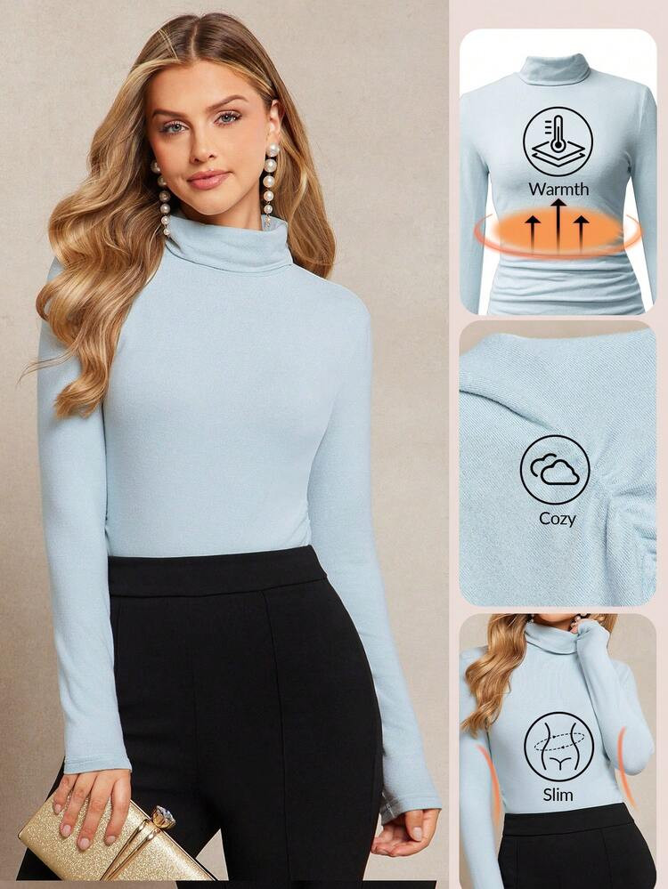 Amorya Elegantes Damen Rollkragen Slim Fit Top Aus Hochwertigem Kaschmir-Mix, Vielseitig Tragbares Tagesoutfit, Damen Langarm Tops Slim Fit, Gemütliches Top, Damen Langarm Rollkragentop, Süße Tops, Süße Damen Langarm Tops, Damen Langarm Tops Für Den Herbst, Damen Rollkragen Tops, Slim Fit Tops, Warme Tops | SHEIN
