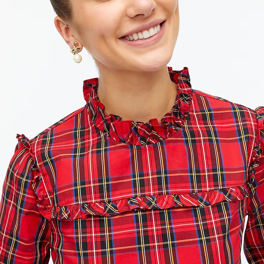 Petite Tartan cotton poplin top with rufflesItem BC856 
 Reviews
 
 
 
 
 
1 Review 
 
 |
 
 
Wri... | J.Crew Factory