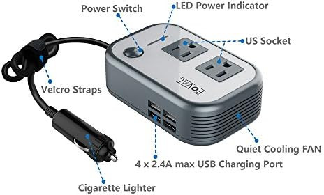 FOVAL 200W Car Power Inverter DC 12V to 110V AC Converter with 4 USB Ports Charger | Amazon (US)