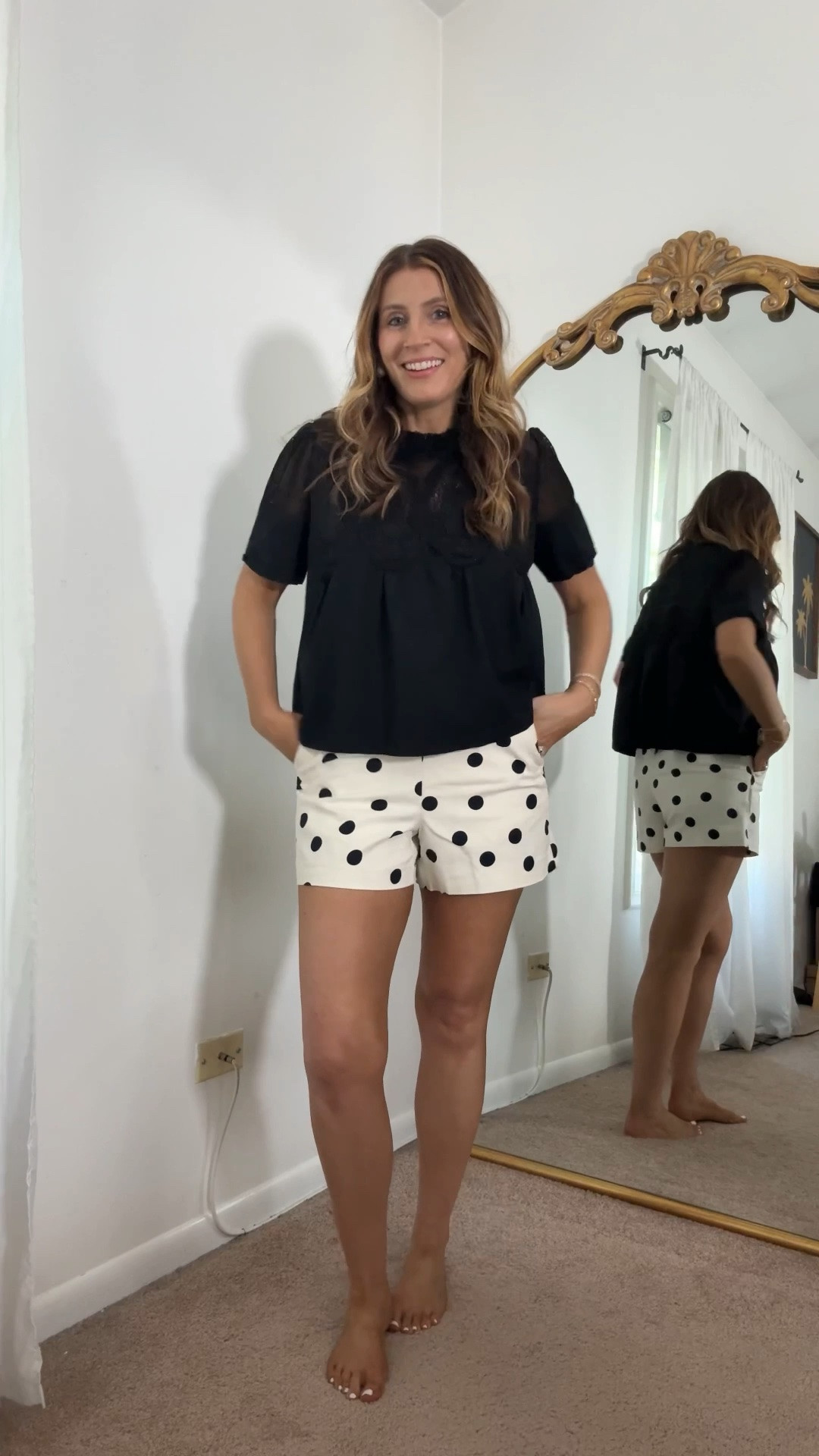 Amazon baby doll lace top (size small)
Macy’s polka dot shorts (size 2)
Black flip flop kitten heels

The cutest cream & black polka dot shorts for summer, easy summer outfit, date night outfit, on sale

#LTKootd #LTKSaleAlert #LTKSeasonal