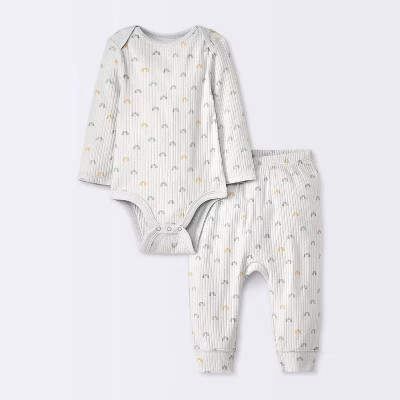 Baby 2pc Rainbows Wide Ribbed Top & Bottom Set - Cloud Island™ Gray 18M | Target