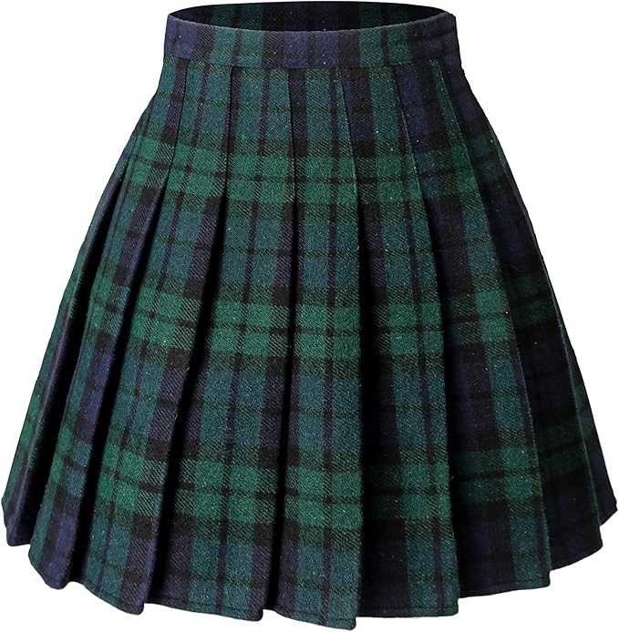 Hoerev Women Girls Thick Wool Fabric for Cold Weather Versatile Plaid Pleated Skirt with Shorts | Amazon (US)