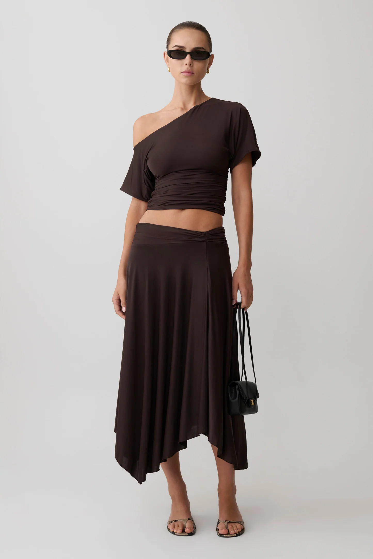 Luu Slinky Midi Skirt - Dark Chocolate | Meshki UK