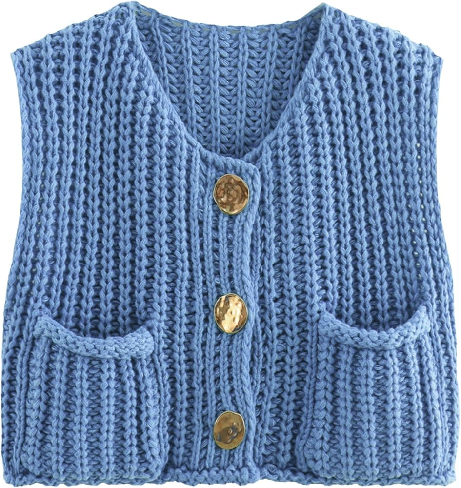 KEOMUD Women's Sleeveless Cropped Knit Cardigan 2025 Casual Button Down Crochet Sweater Vest Tops... | Amazon (US)