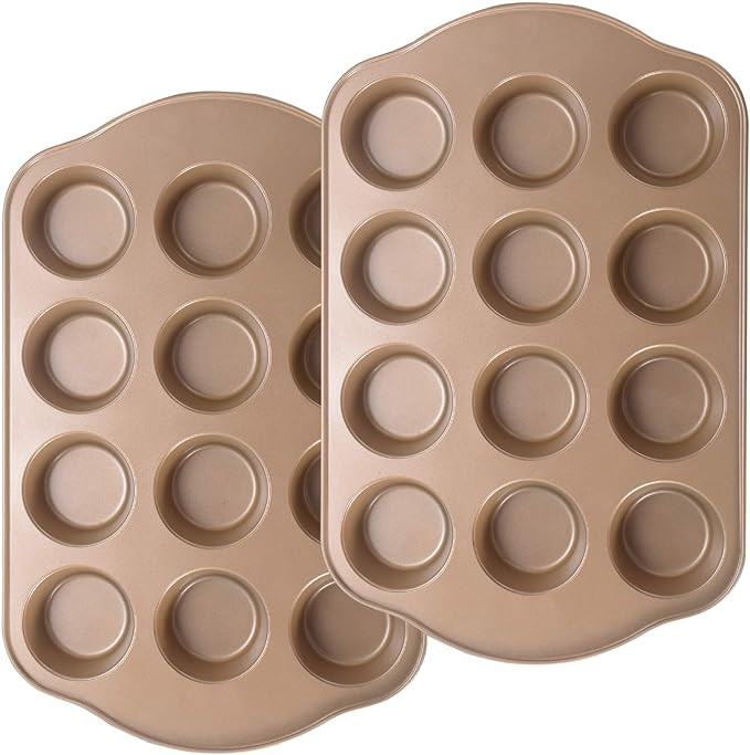 Nonstick Muffin Pan 12, Large Cupcake Pans for Baking, Muffin Tins for Oven, 2 Pack, 12-Cup, Gold | Amazon (US)