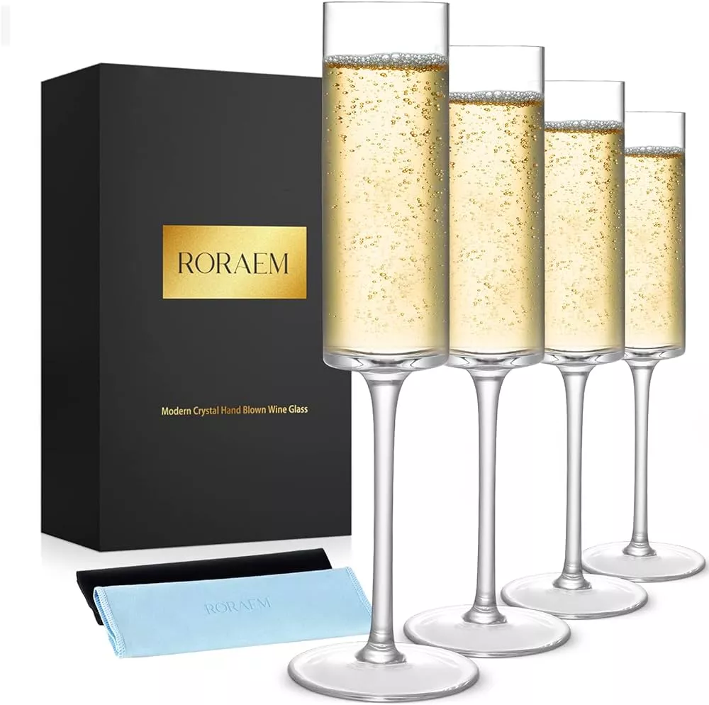 RorAem Champagne Flutes - Hand Blown Champagne Glasses Set of 2