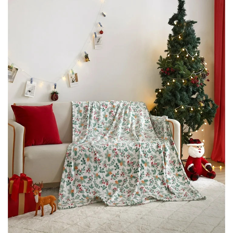 Holiday Time Cozy Christmas Plush Evergreen Throw Blanket, Standard Size, All Ages | Walmart (US)