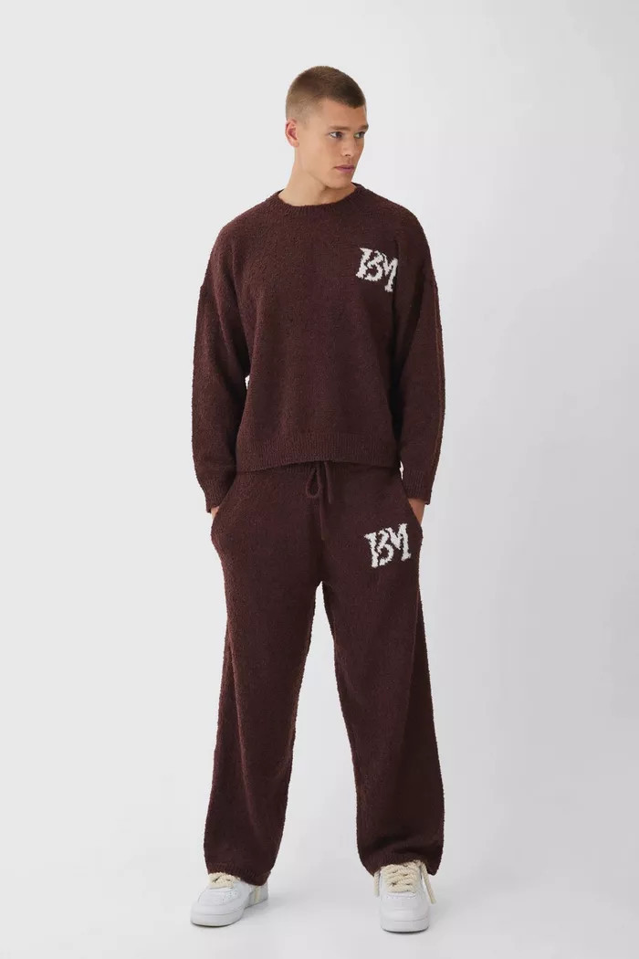 Brushed Boucle Knitted Branded Jumper Tracksuit | Boohoo.com (UK & IE)