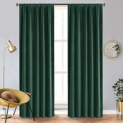 Vangao Green Velvet Curtains Thermal Insulated Blackout Drapes for Bedroom Living Room Darkening Dar | Amazon (US)