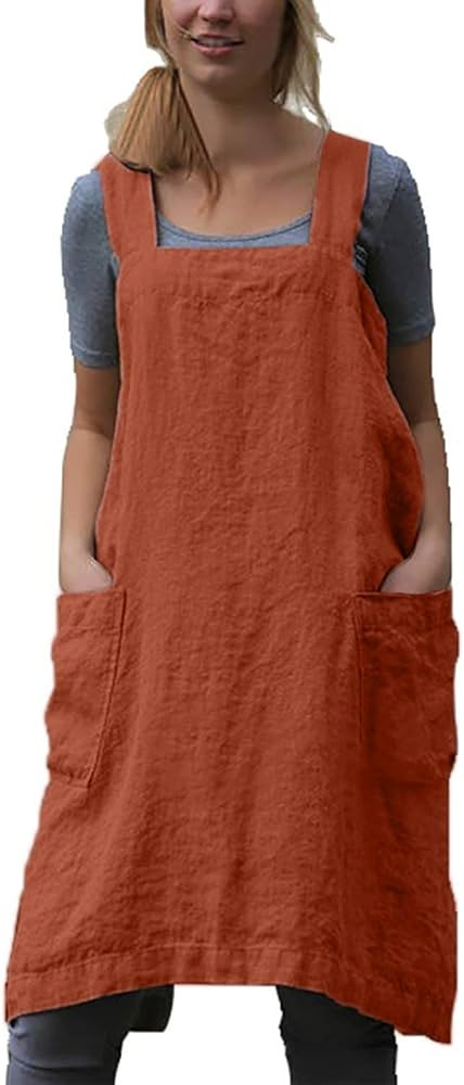 YESDOOD Cotton Linen Apron Cross Back Apron for Women with Pockets Pinafore Dress for Baking Cook... | Amazon (US)