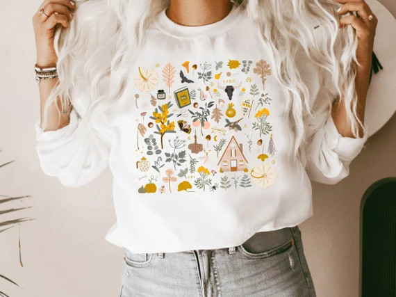 Fall Sweatshirt,Autumn Favorites,Doodles Pumpkins,Botany Fall Little Things,Long Sleeve Pullover,... | Etsy (US)