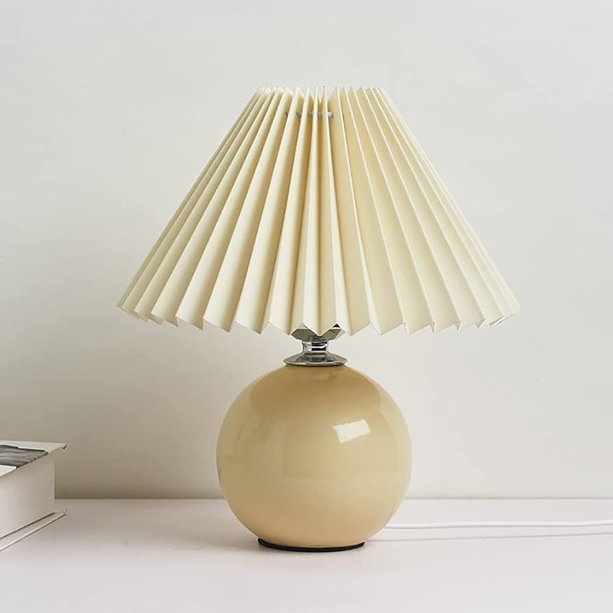 Meefad Modern Pleated Small Table Lamp Aesthetic Cute Night Light in Beige | Amazon (US)