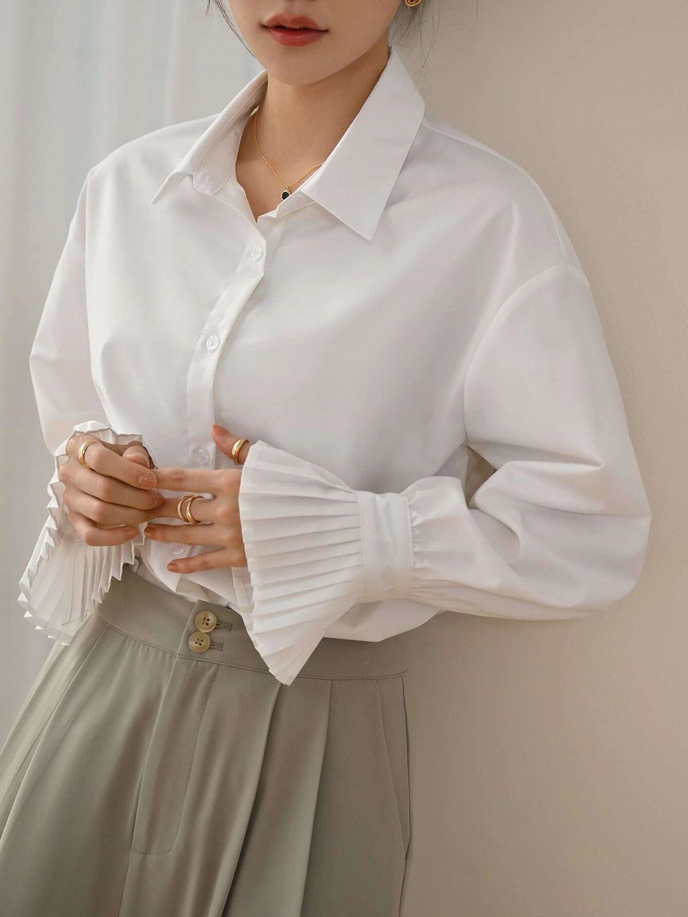DAZY Pleated Cuff Drop Shoulder Shirt | SHEIN