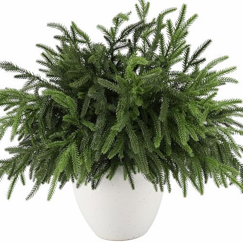 Wsorik 16Pcs Realistic Norfolk Pine Branches -18Inch Artificial Real Touch Christmas Pine Stems Picks Greenery Fake Cedar Pine Branch for Vase DIY Crafts, Xmas Indoor Outdoor Home Decor | Amazon (US)