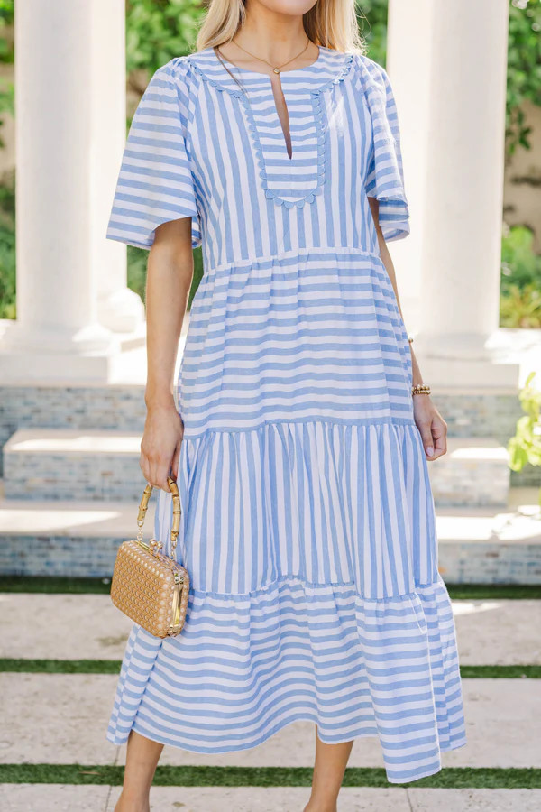 Easy Win Light Blue Striped Midi Dress | The Mint Julep Boutique